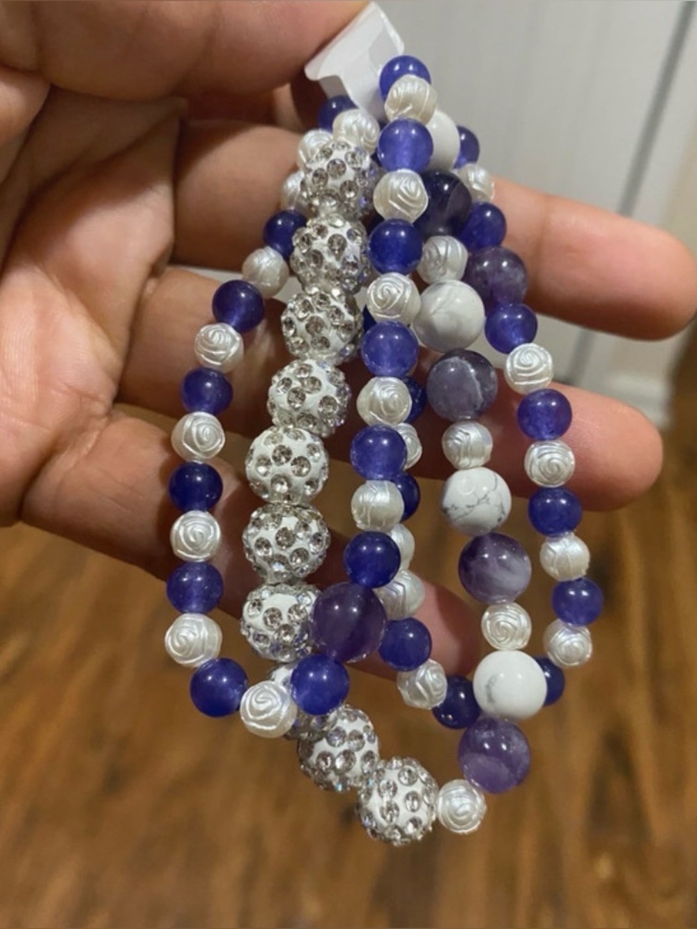 Amethyst & Howlite Rhinestone Healing Stacked Bracelets